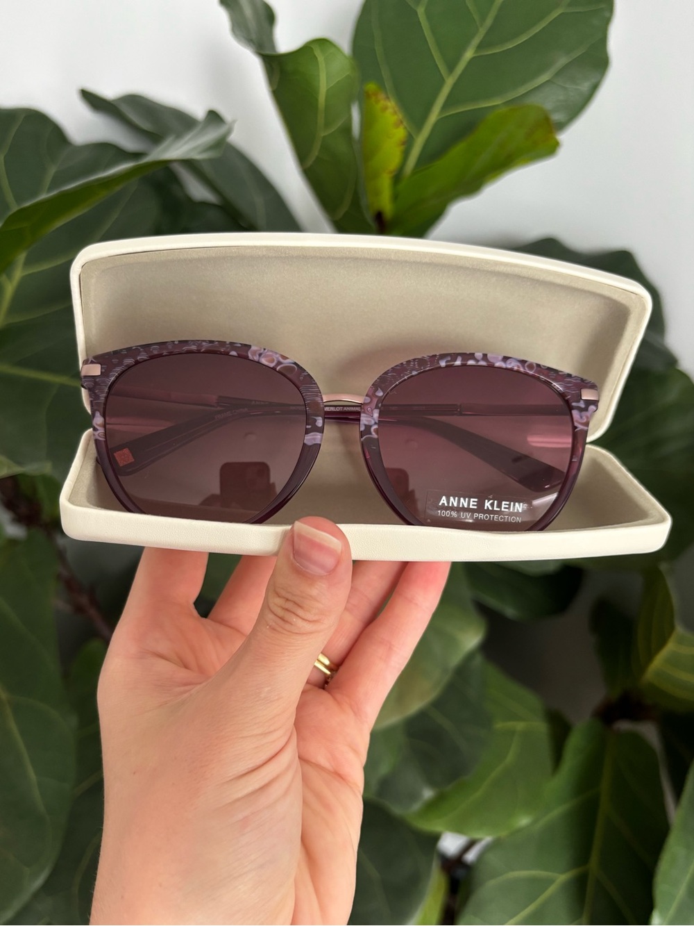 Anne Klein Translucent Purple Cat-Eye Sunglasses with Case